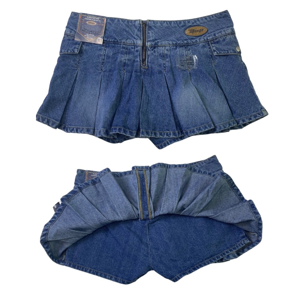 BONGO Denim Pleated Mini Skort - Blue - Picture 4 of 15